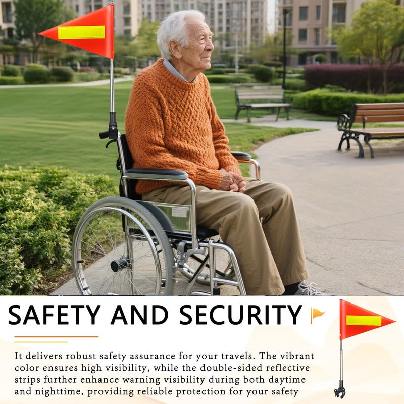 RAXCONN Wheelchairs Flag Orange Safety Flag with Reflective Strip and 5.3 Feet Retractable Flagpole, Wheelchairs Flags Holder, Bike Flag with Pole and Mount for Safety - Image 4